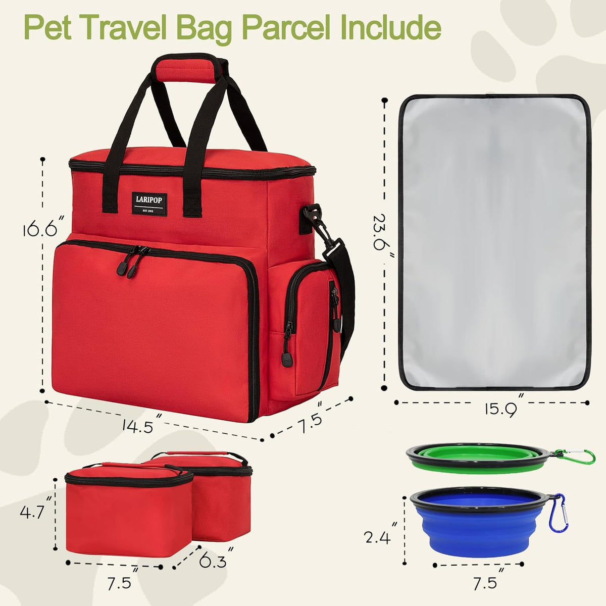 Dog Travel Bag,Weekend Pet Travel bag Set for Dog and Cat,Airline Approved Tote Multi-Function Bags