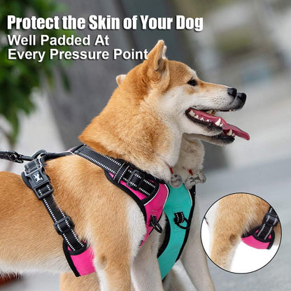 PoyPet No Pull Dog Harness, Reflective Comfortable Vest Harness with Front & Back 2 Leash