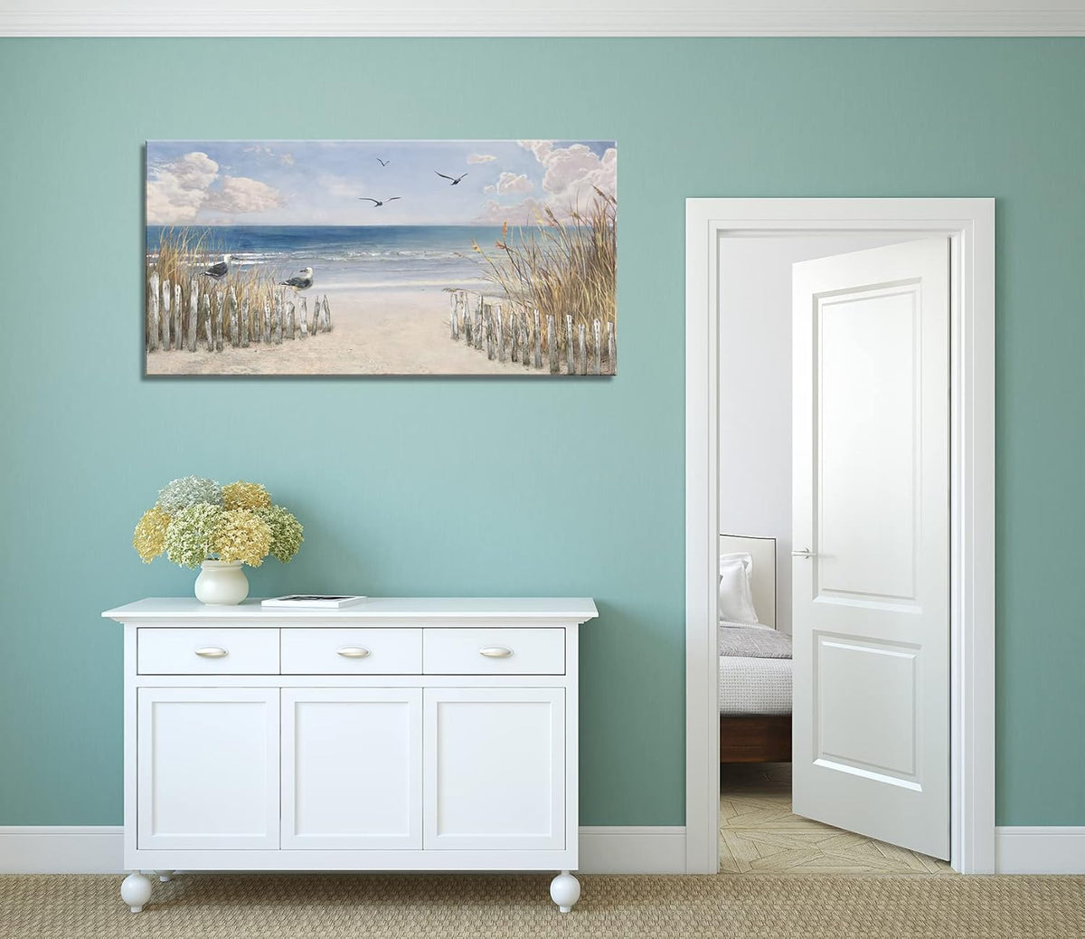 XXMWallArt FC3762 Sandy Beach Wall Art Canvas Print Wall Art Seascape Blue Print Home Decor