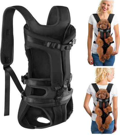 Lukovee Dog Backpack Carrier, Legs Out Easy-fit Dog Front Carrier for Small Medium Dogs,Adjustable