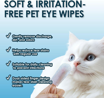 Mooncat Pet Eye Wipes for Dogs & Cats - Gentle Finger Cot Design for Easy Cleaning Tear Stains &