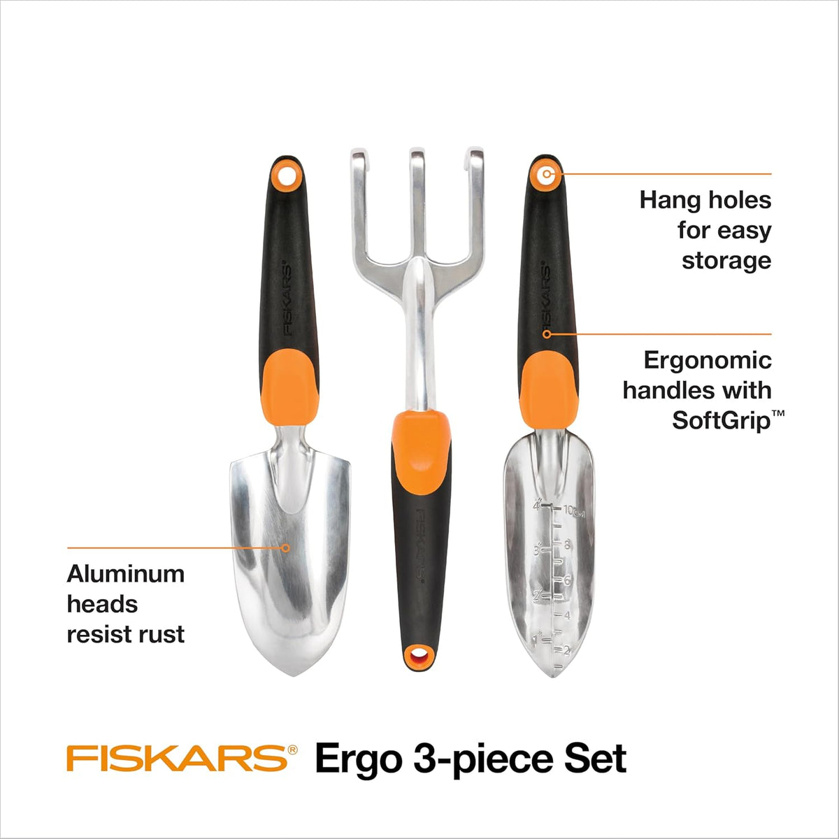 Fiskars 3-in-1 Garden Tool Set, Includes Trowel, Transplanter, and Cultivator for Outdoor
