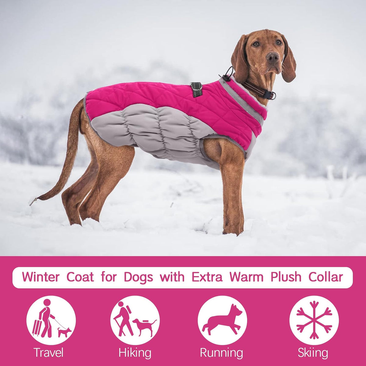 FUAMEY Dog Coat for Large Dogs,Waterproof Dog Winter Jacket with Harness Built in Puppy Cold