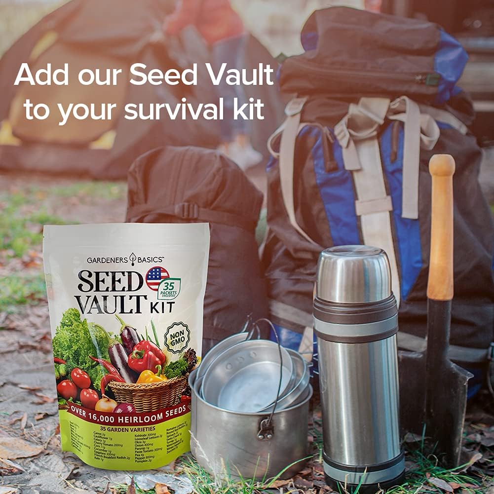 Gardeners Basics Survival Vegetable Seeds Garden Kit Over 16,000 Seeds Non-GMO and Heirloom, Great