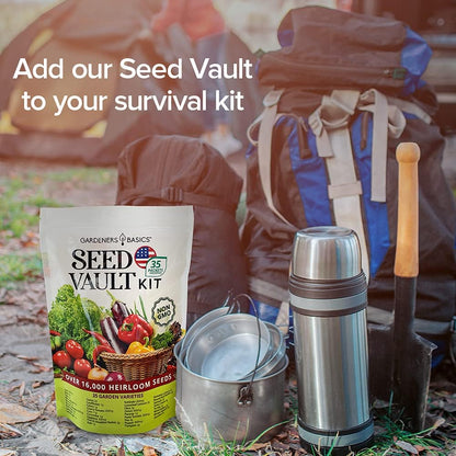 Gardeners Basics Survival Vegetable Seeds Garden Kit Over 16,000 Seeds Non-GMO and Heirloom, Great