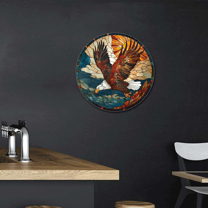 Lygond Metal Sign Tin Sign Circular Stained Glass American Bald Eagle Tin Signs for Garden for Gift