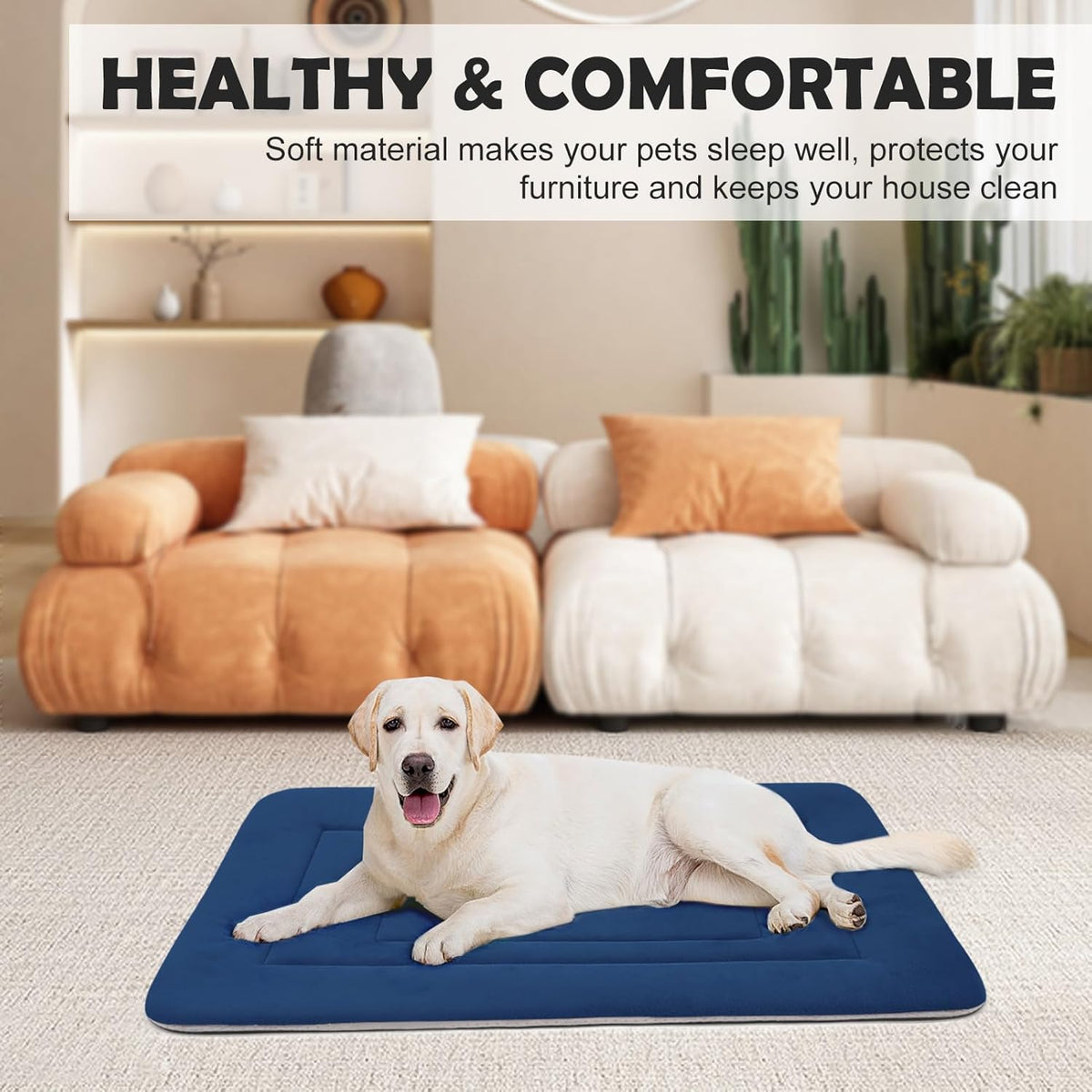 JoicyCo Soft Dog Crate Pad Mat, 48 in Non-Slip Bottom Washable Bed for Extra Large Dogs, Pet