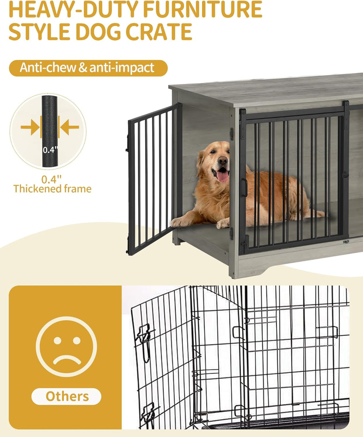 39.4" Heavy Duty Dog Crate Furniture with Barn Door, Wood Indoor Dog Crate Kennel for