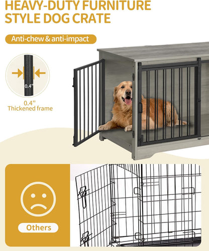 39.4" Heavy Duty Dog Crate Furniture with Barn Door, Wood Indoor Dog Crate Kennel for
