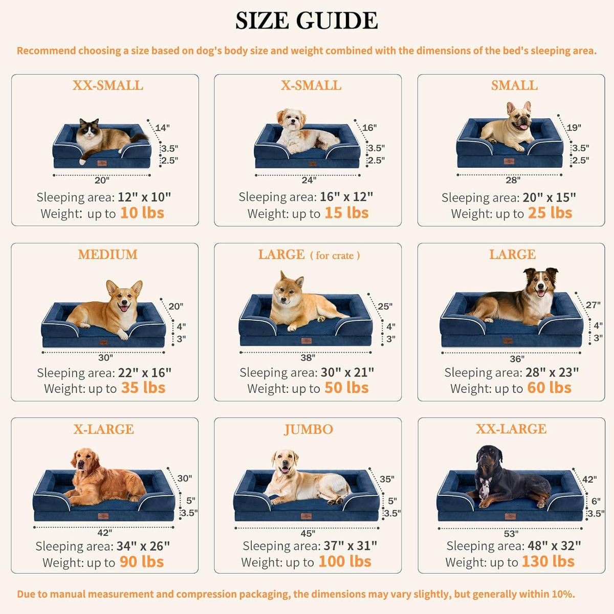 Comfort Expression Extra Large Dog Beds, Waterproof Orthopedic Foam Dog Beds, XL Dogs Bed with