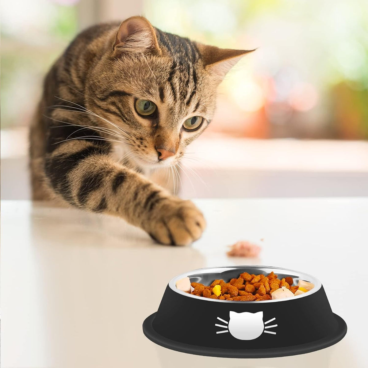 2 Pcs Non-Slip Stainless Steel Small Cat Food Bowls - Unbreakable, 13 Oz, Suitable for Indoor Small