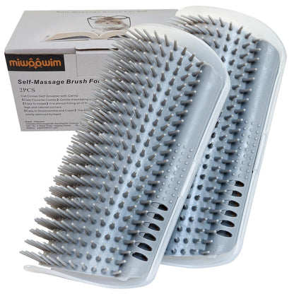 Extended (6.1") 2 Pack Self Grooming Cat Brush - Wall Corner Scratcher with Massage Combs for Long