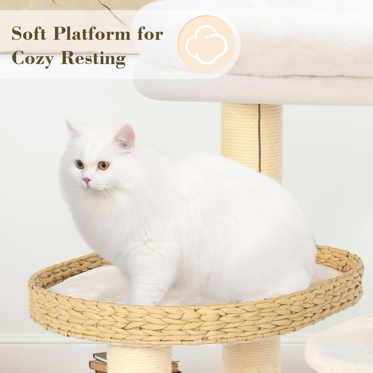 KAMABOKO Modern Cat Tree, 53" Tall Cat Trees for Indoor Cats, Cat Condo Natural Sisal with