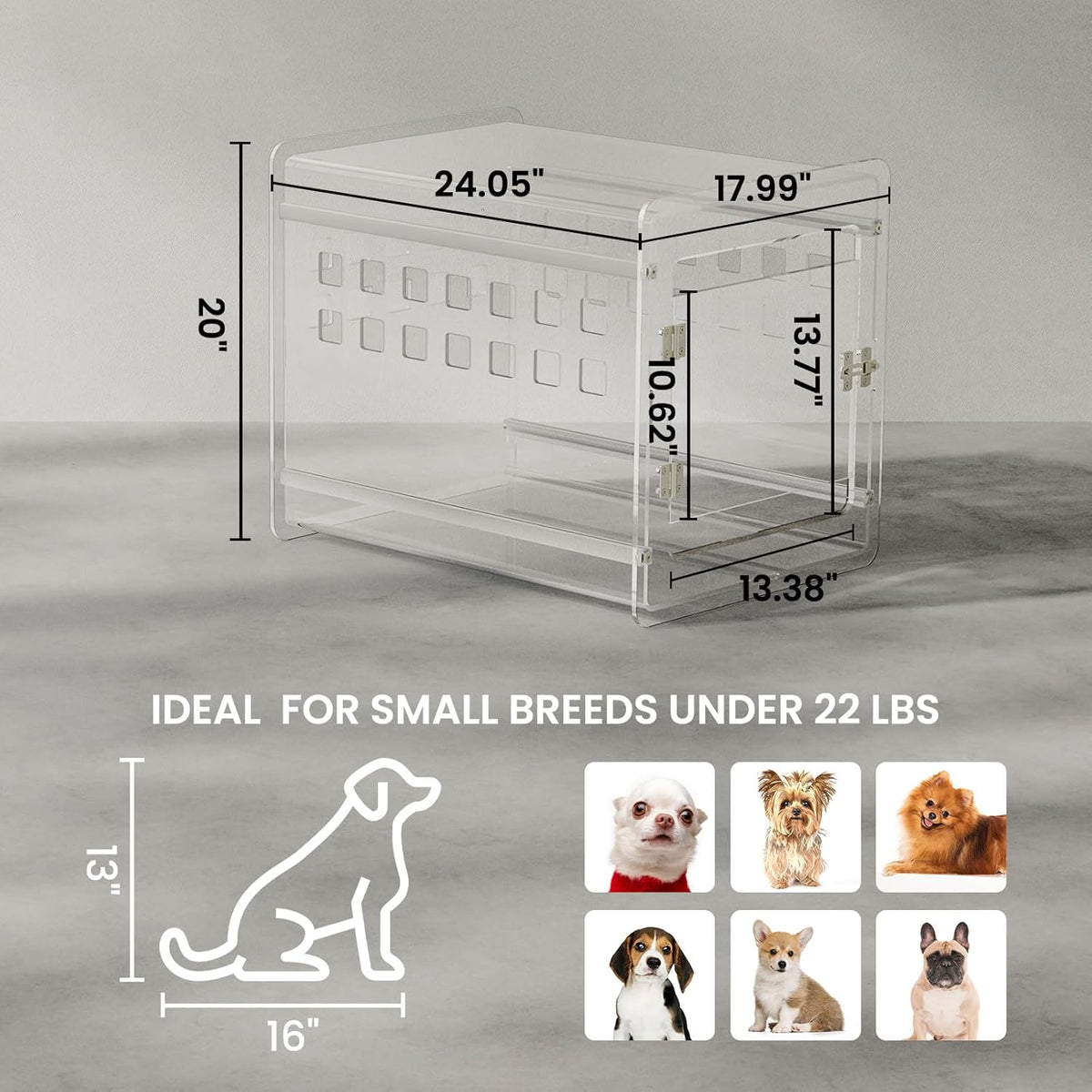 Sumerflos Clear Acrylic Dog Crate - Modern Dog Kennel Furniture, Indoor End Table Dog Crate