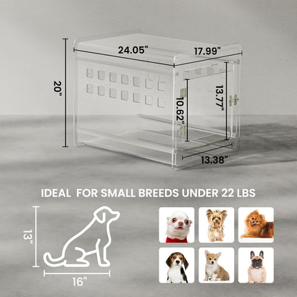 Sumerflos Clear Acrylic Dog Crate - Modern Dog Kennel Furniture, Indoor End Table Dog Crate
