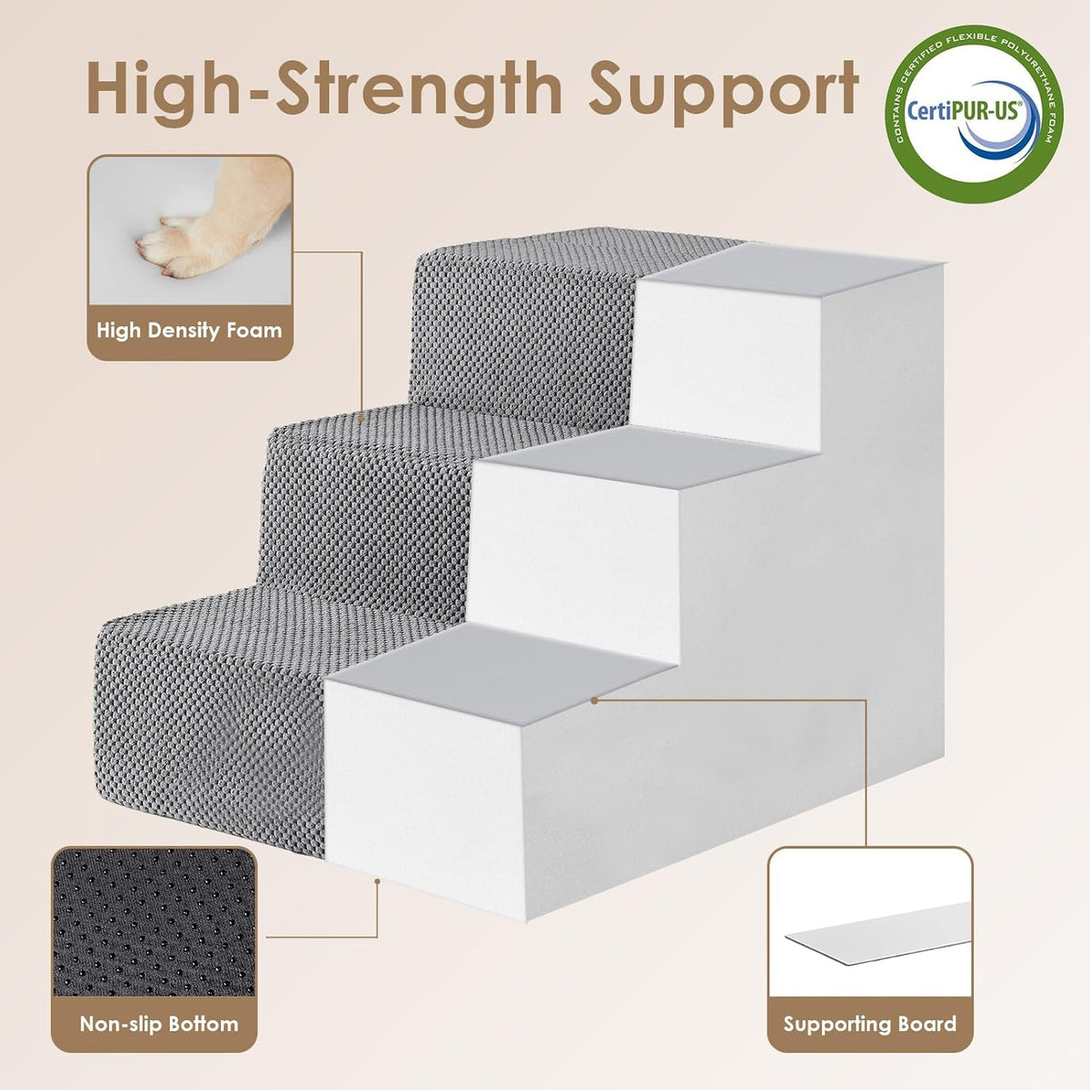 EHEYCIGA Dog Stairs for Small Dogs 16.5" H, 3-Step Extra Wide Dog Steps for Couch Sofa and Chair