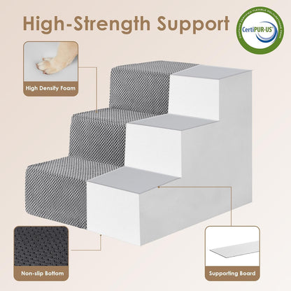 EHEYCIGA Dog Stairs for Small Dogs 16.5" H, 3-Step Extra Wide Dog Steps for Couch Sofa and Chair