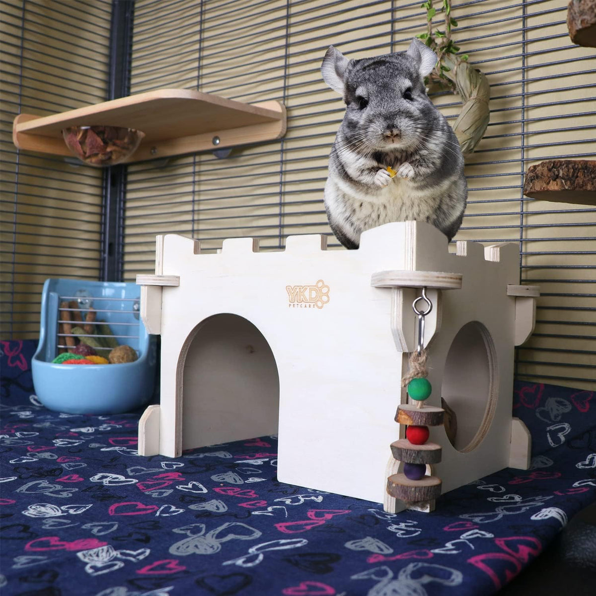 YKD Castle Chinchilla House - Small Animal Hideout for Chinchilla Guinea Pig Hedgehog, or Rat