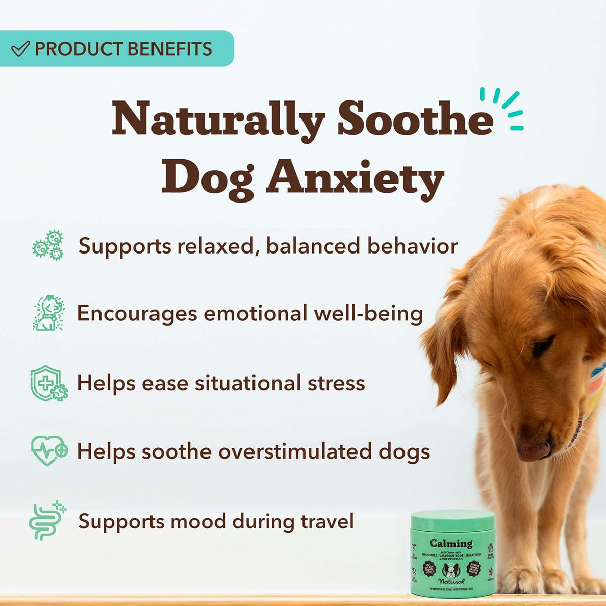 Natural Dog Company Calming Chews for Dogs, Stress & Anxiety Relief Supplement with Chamomile