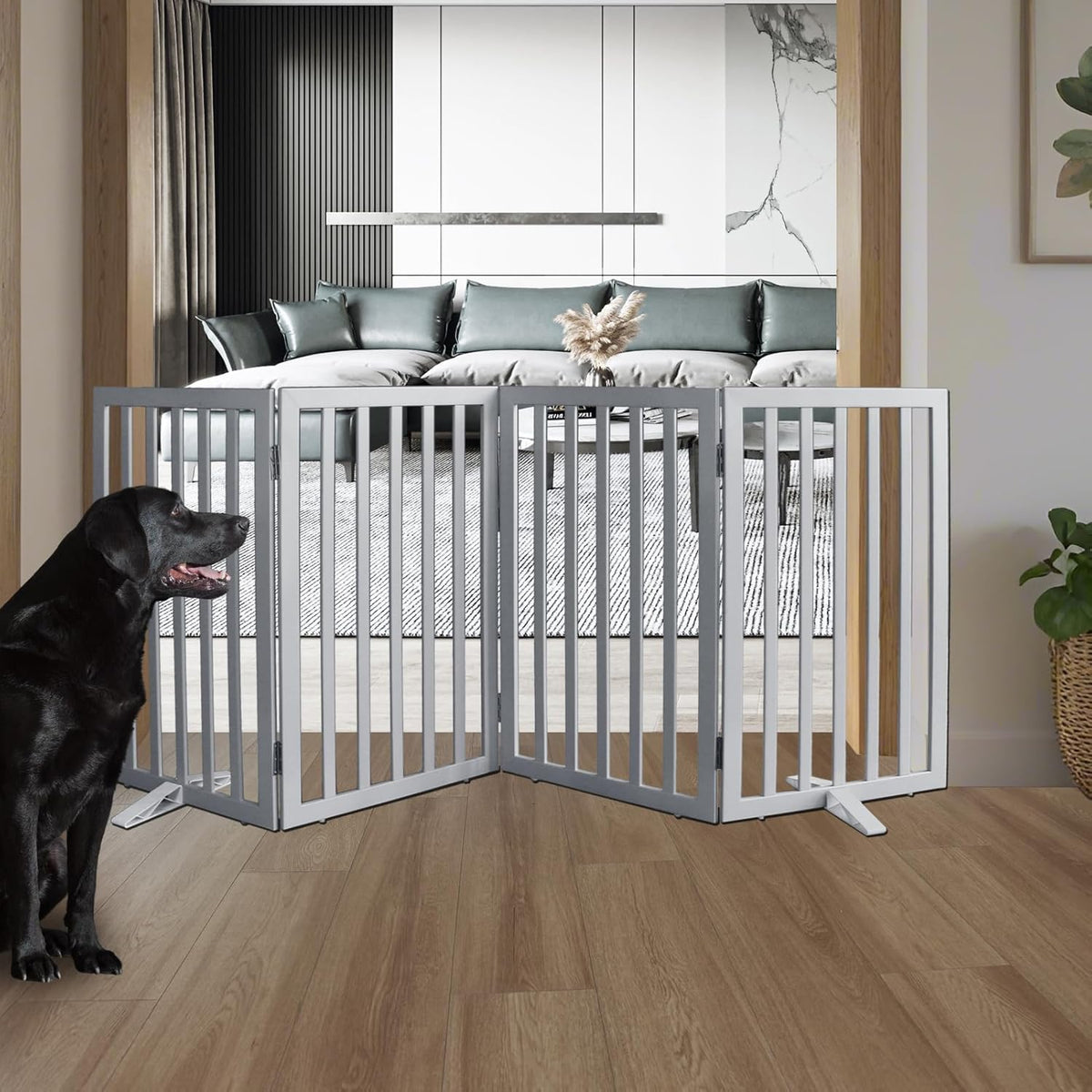 ZJSF Freestanding Indoor Dog Gate for House Foldable Wood Puppy Gate for Doorways Pet Gate for