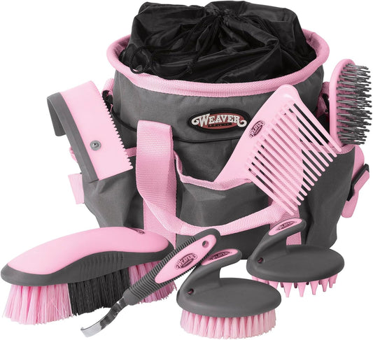 Weaver Leather Horse Grooming Kit, 7-piece Horse Brush Set with Organizer Tote Bag, Equine Care