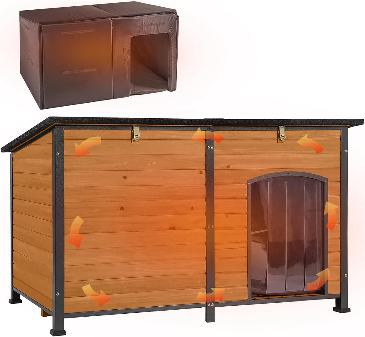 Aivituvin Dog House Outdoor 59" Extra Large Insulated Dog Kennel with Movable Insulation