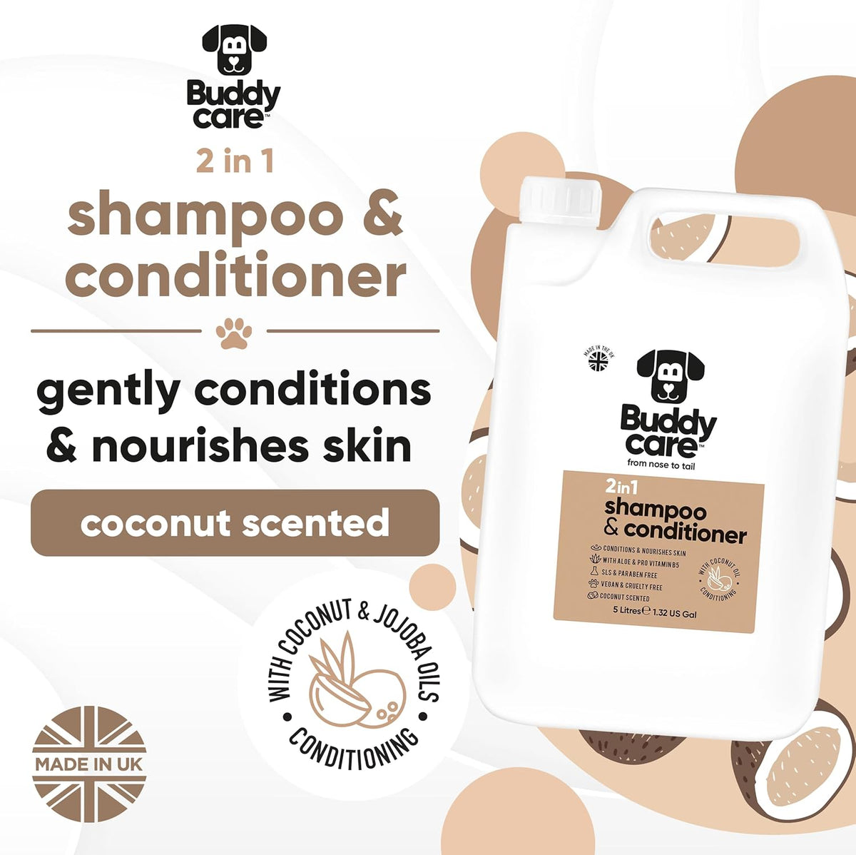 2in1 Dog Shampoo & Conditioner by Buddycare | Coconut Scented | with Aloe Vera and Pro Vitamin B5