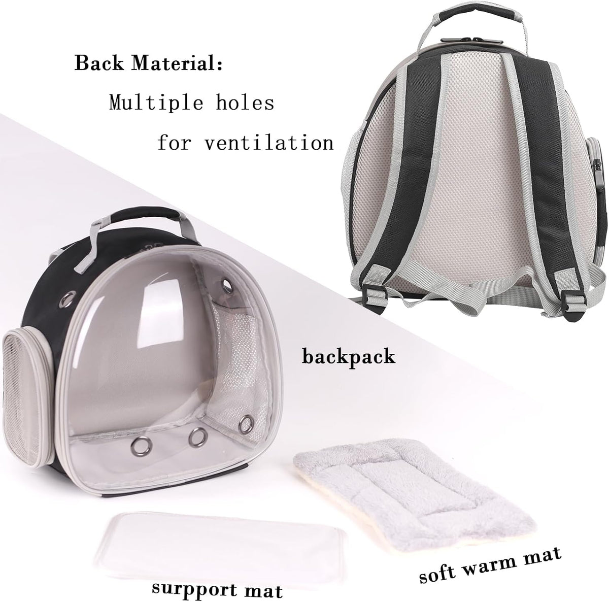 Portable Travel pet Backpack Carrier with Self Warming Pet Bed Set, Guinea Pig Carrier for