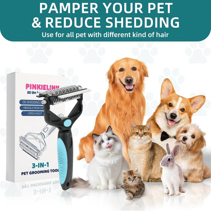 3-IN-1 Pet Grooming Tool - Undercoat Rake, Dematting Comb & Deshedding Brush for Cats & Dogs