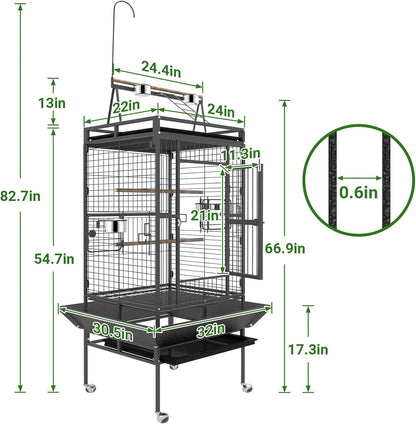 82 Inch Bird Cage, BOINN Bird Flight Cages with Rolling Stand & Bottom Tray, Wrought Iron Parrot