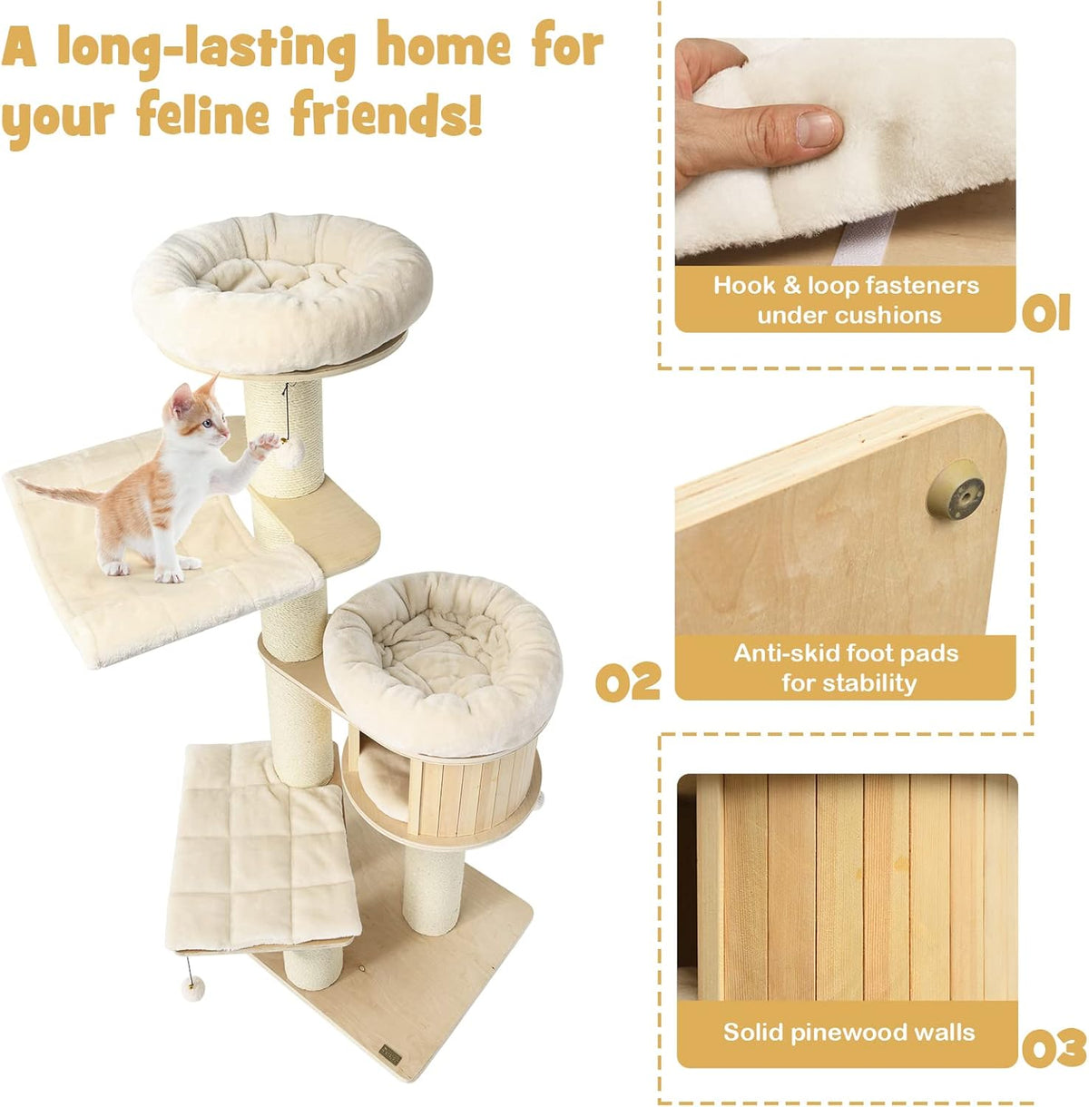 PETSITE 68.5" Tall Cat Tree, Multi-Level Modern Cat Tower with Sisal Scratching Posts, Top Perch