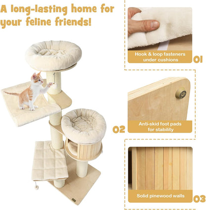 PETSITE 68.5" Tall Cat Tree, Multi-Level Modern Cat Tower with Sisal Scratching Posts, Top Perch
