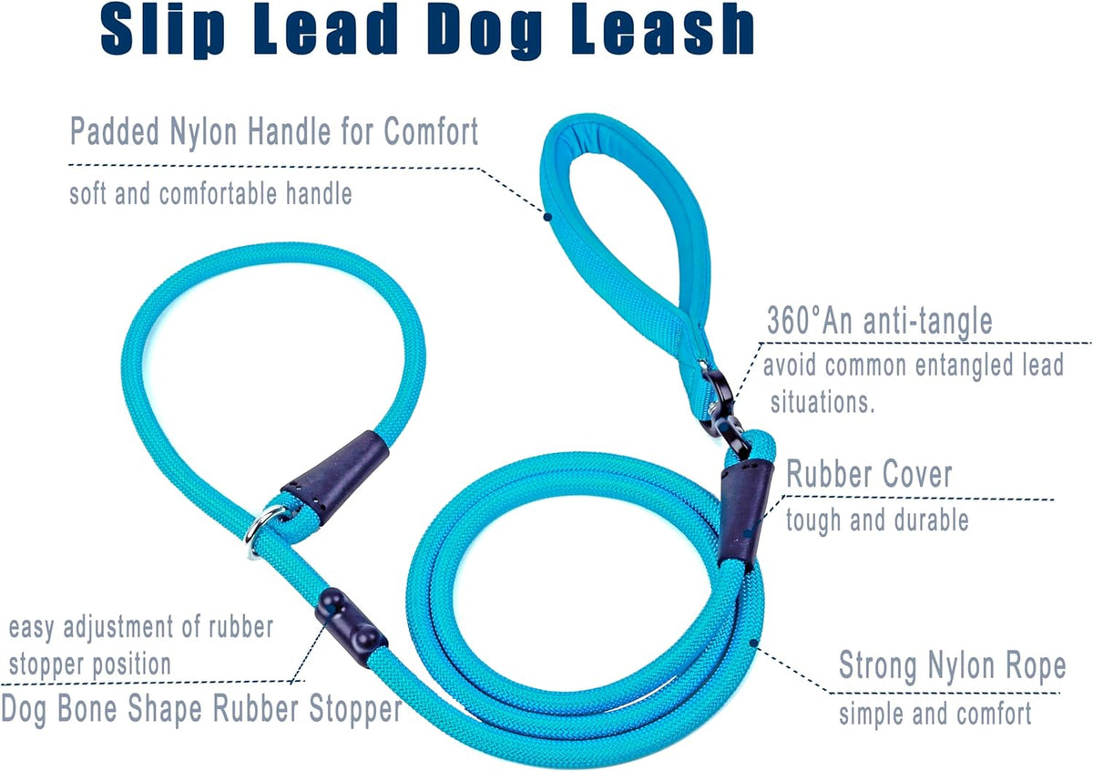 Slip Lead Dog Leash，Strong Nylon Rope Leash and Padded Handle,No Pull Outdoor Walking Training Lead