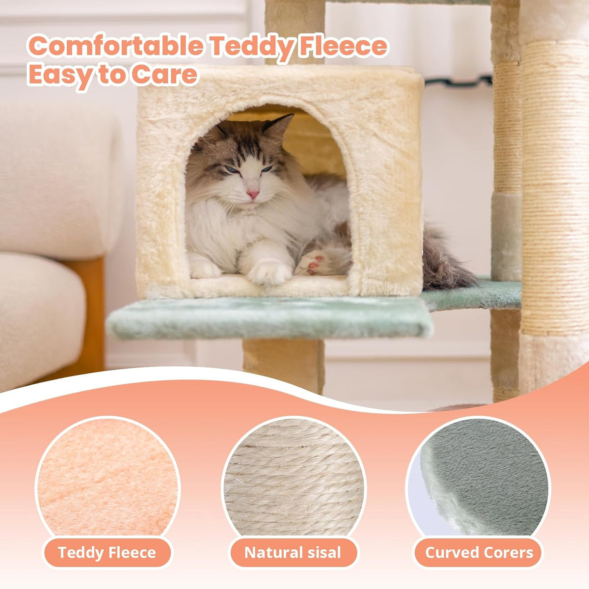 HYABi 53 Inch Flower Cat Tree - Multi-Level Cat Condo with Scratch Posts & Toys, Fresh Design