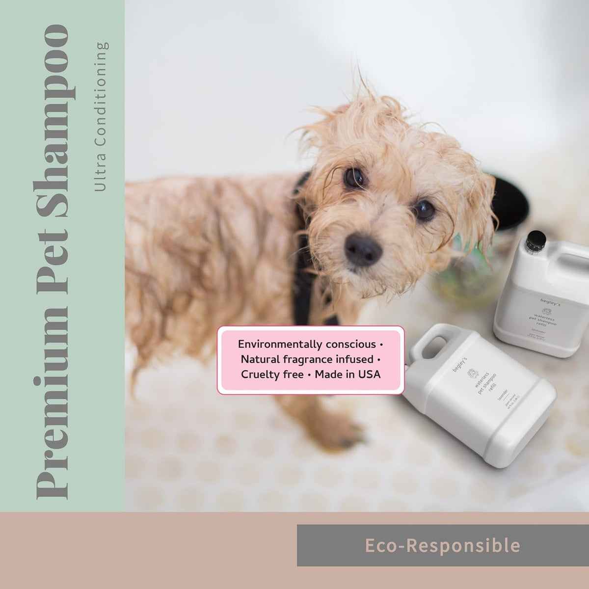 Begley's No Rinse Waterless Pet Shampoo, Bathless Cleaning, Deodorizing, and Odor Removal for a