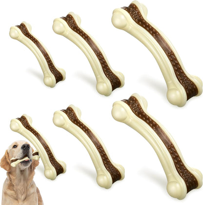 Sosation 6 Pcs Dog Toys for Aggressive Chewers Nylon Beef Flavor Bones Tough Puppy Teething Toys