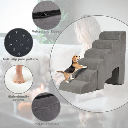 Dog Stairs for High Beds 25-30 inches Tall, 6-Step Dog Steps for High Bed for Doggies/Kitties, 30D
