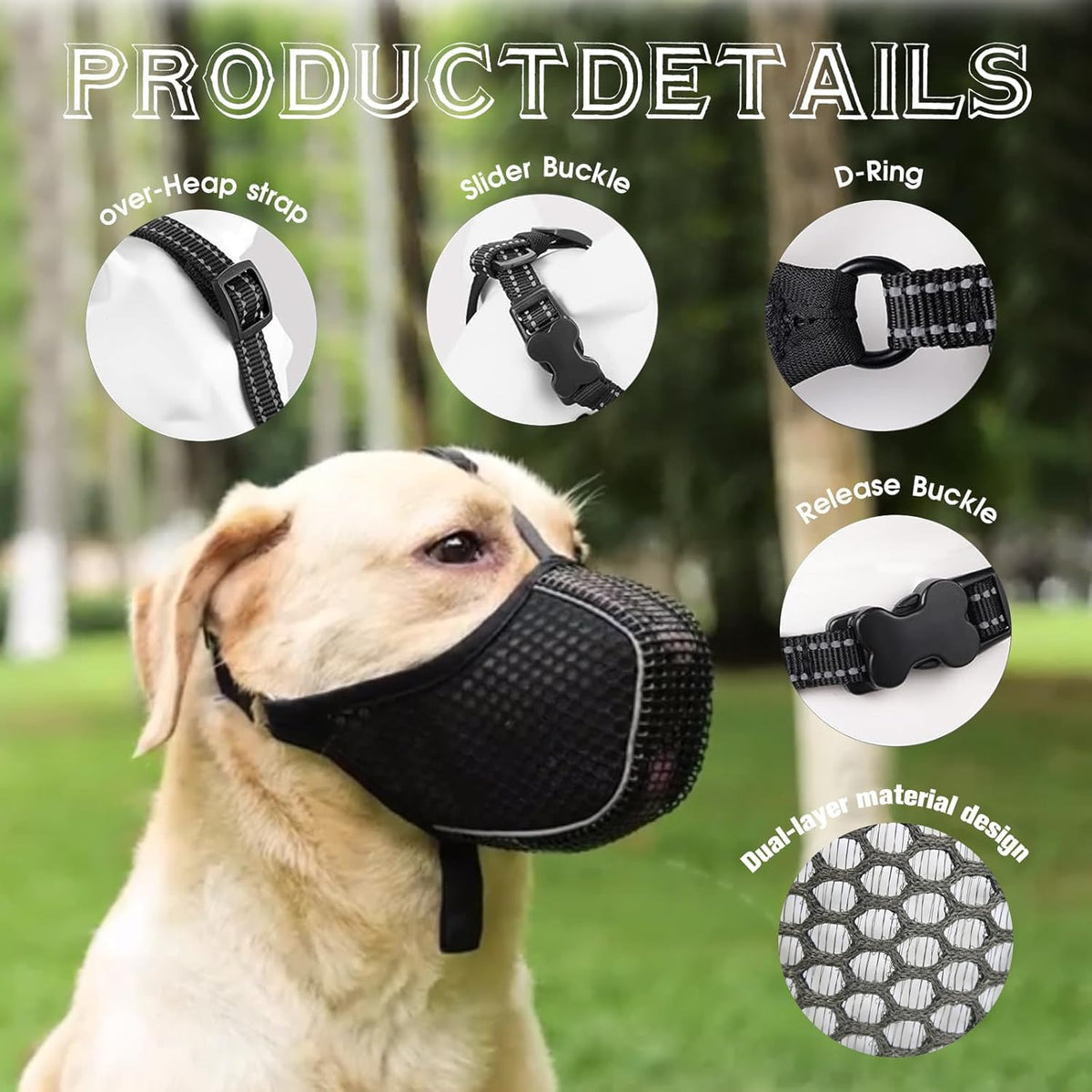 Dog Muzzle, Mesh Soft Muzzle for Small Medium Large Sized Dogs, Breathable Adjustable Puppy Muzzles