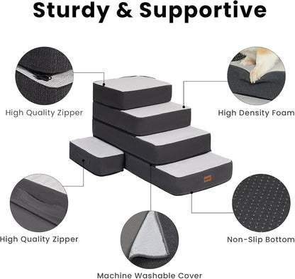 4-Step Adjustable Dog Stairs for Beds, Dog Steps for Small Dogs and Cats, Foldable Pet Stairs for
