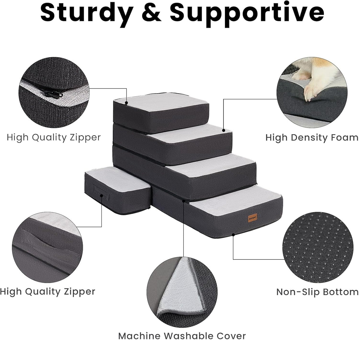3-Step Adjustable Dog Stairs for Sofa and Couch, Dog Steps for Small Dogs and Cats, Foldable Pet