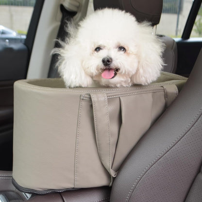 2 and 1 Center Console Dog Car Seat & Carrier for Small Dogs, Large Leather Dog Car Bed with