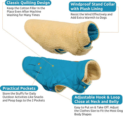 Queenmore Dog Winter Coat Warm Puffer Jacket Waterproof Plush Lining Thermal Cold Weather Vest for