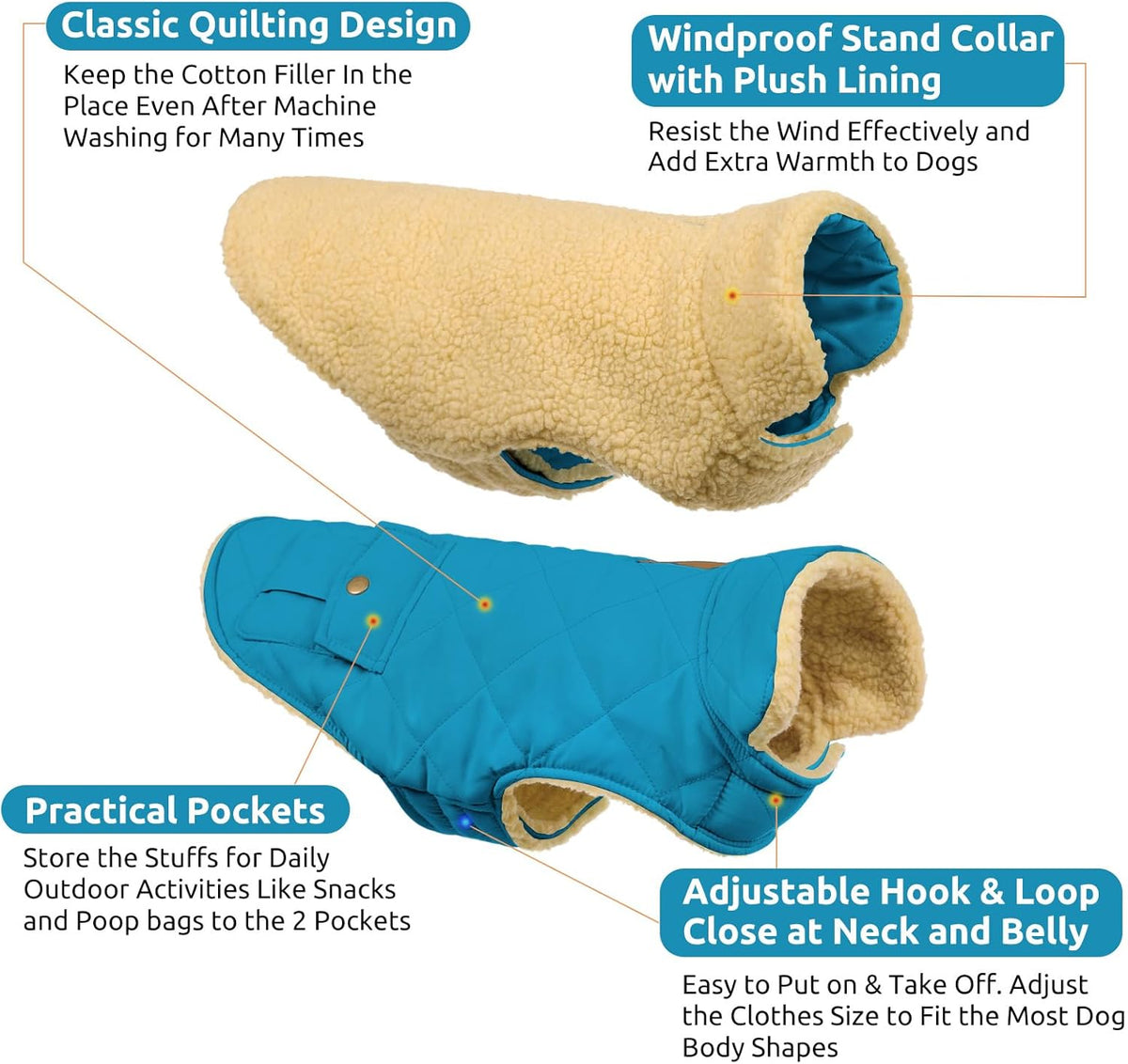 Queenmore Dog Winter Coat Warm Puffer Jacket Waterproof Plush Lining Thermal Cold Weather Vest for