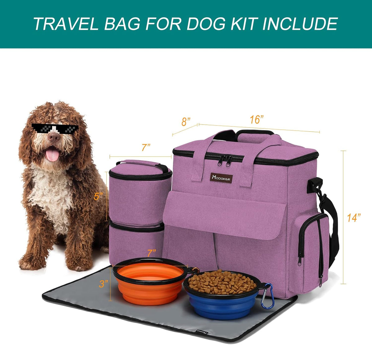 Modoker Dog Food Tote Bag, Airline Approved Pet Gear Travel Set Portable Diaper Accessories
