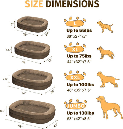 Orthopedic Waterproof Large Dog Bed: Memory Foam Washable Dog Bed with Bolsters - XXL Orthopedic