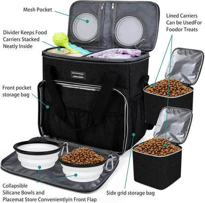 BAGLHER Dog Travel Bag, Pet Travel Bag (All Pet Travel Supplies), with 2 Pet Food Containers and 2