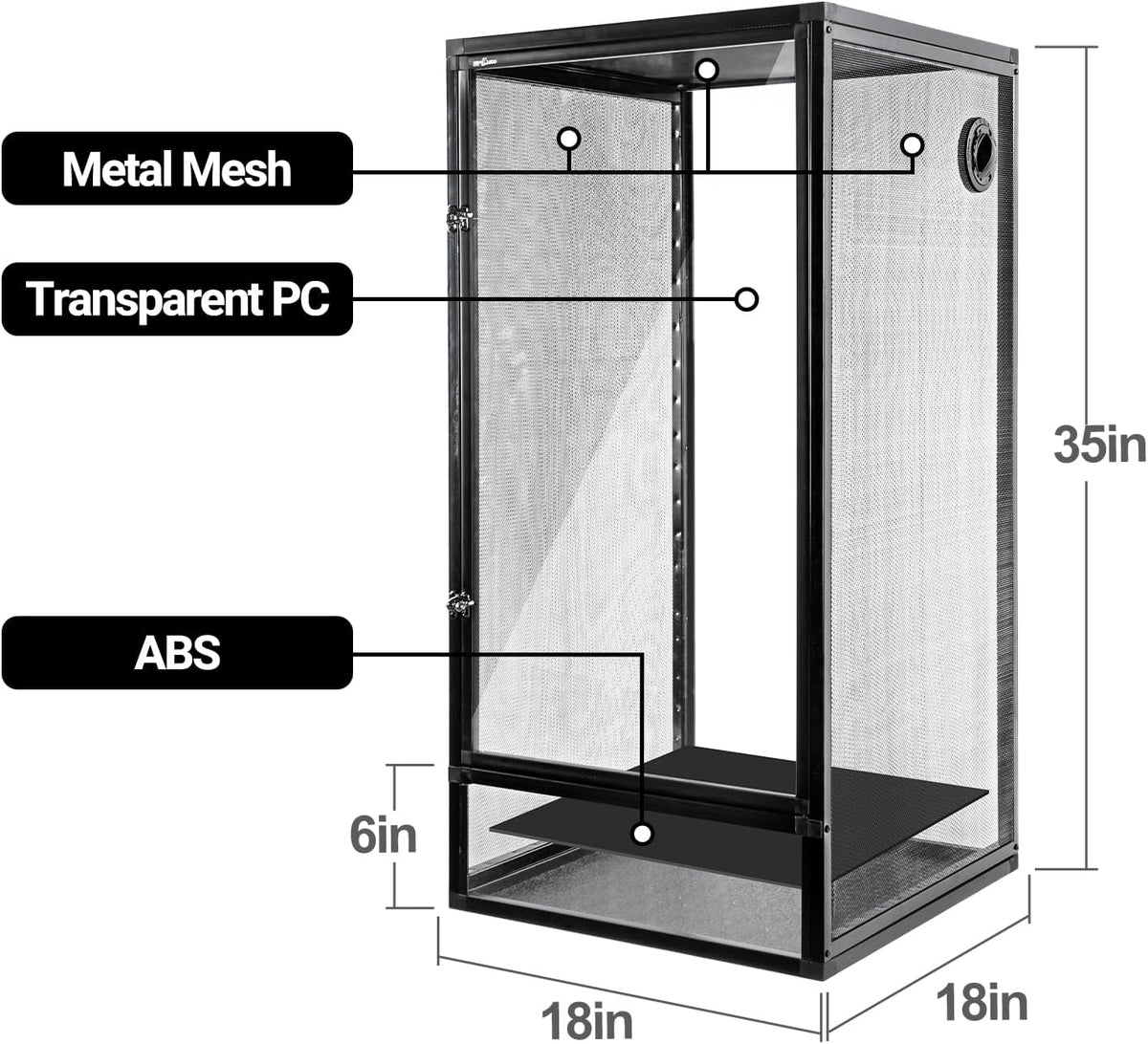REPTI ZOO 18" x 18" x 36" Front Opening Chameleon Cage with 3-Sided Metal Mesh, 50 Gallon Screen