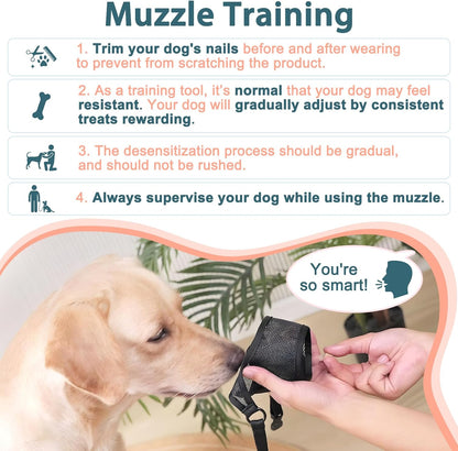 LUCKYPAW Dog Muzzle, Mesh Muzzle for Large Medium Small Dogs, Soft Mouth Guard for Biting Chewing