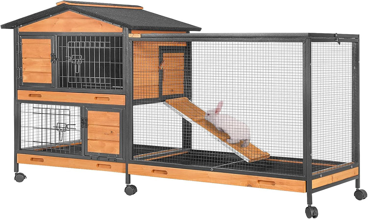 GUTINNEEN Rabbit Hutch with Chew-Resistant Metal Frame Indoor Bunny Cage Outdoor Rabbit Cage with