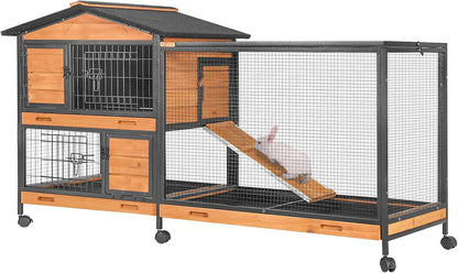 GUTINNEEN Rabbit Hutch with Chew-Resistant Metal Frame Indoor Bunny Cage Outdoor Rabbit Cage with